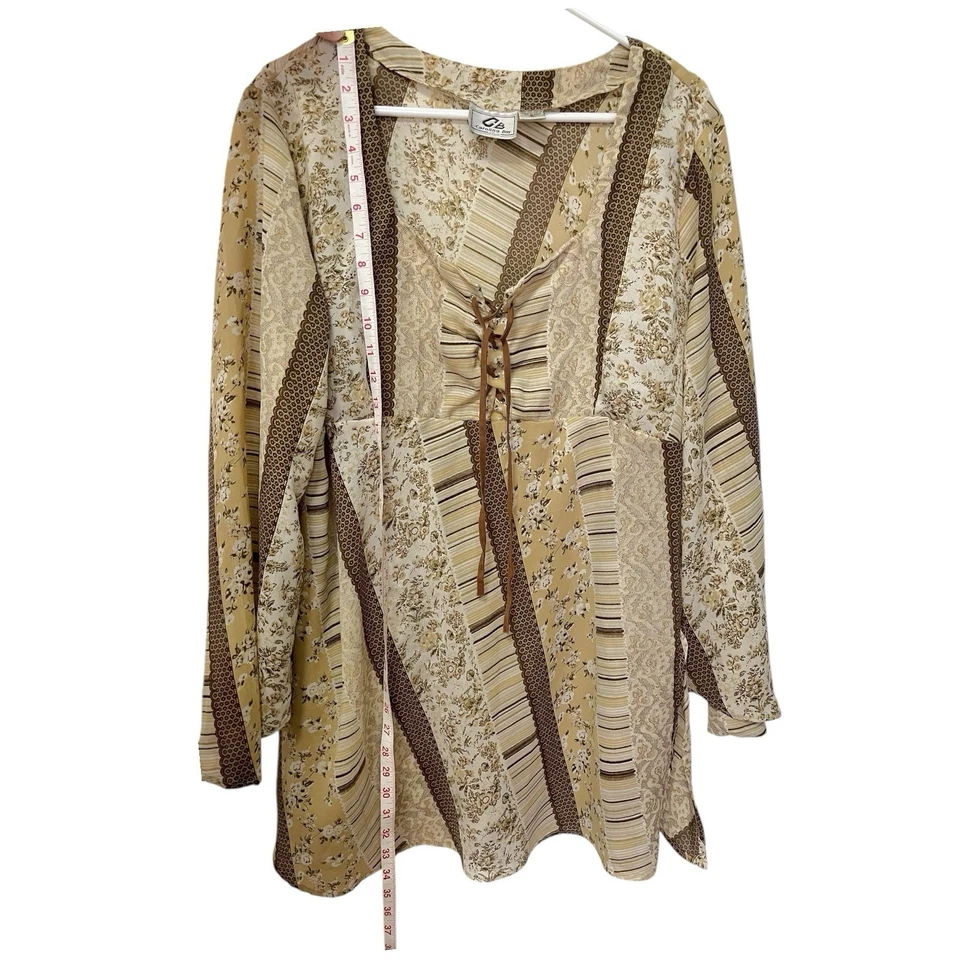 Женская блуза Carolina Bay 2XBrown Flowy Babydoll цветочный галстук спереди - Изображение 2 из 4