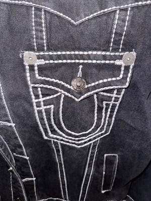 True Religion Jimmy Super T Denim Trucker Jacket M Mens Black