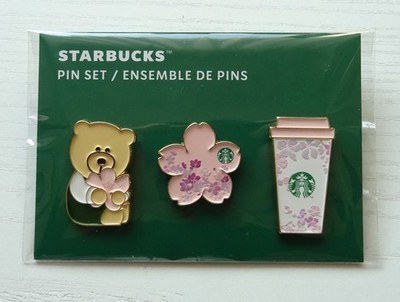 Starbucks Enamel Pin Set Bearista Cherry Blossom rosa Becher Sakura 3 Stück NEU