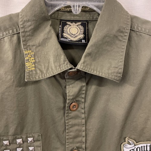 Southpole Hexagon Product Men’s Size XL Green Long Sleeve Button Down Shirt - Picture 2 of 16