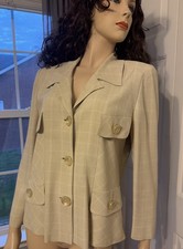 Vintage Outline Blazer Beige Check 4 Buttons, Utility Pockets Sz.M Need Clean