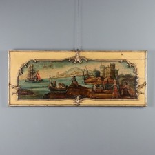 Scorcio Marino e Portuale Dipinto Antico Olio su Tavola XIX Secolo Originale