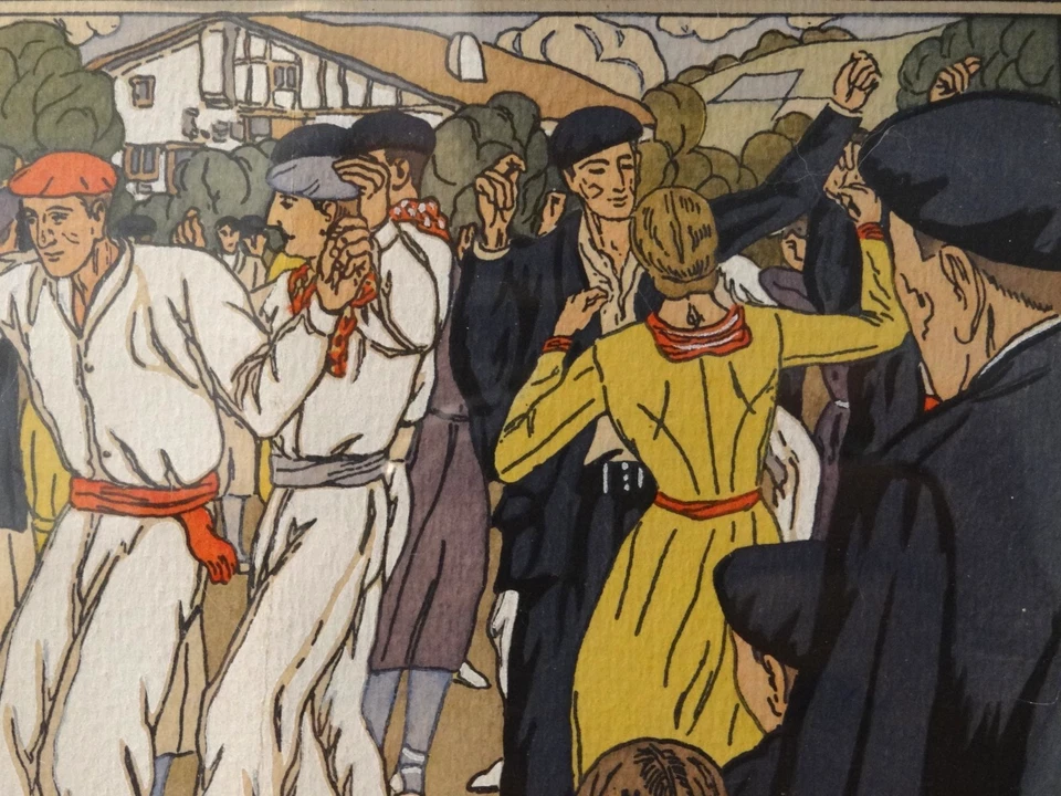 Beau Pochoir en Couleur Signé Pablo TILLAC (1880-1969) Fête de Village Danseurs - Photo 4/4