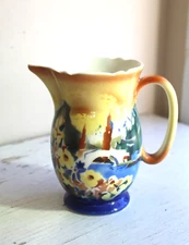 Vintage 30s Czech Republic Jug Bohemia Pitcher Ceramic Stenciled Airbrush 6.5 in