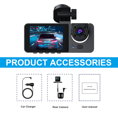 3 Channel Dash Cam Front Inside Rear Triple WIFI 1080P Car Camera Night Vision - Picture 2 of 12