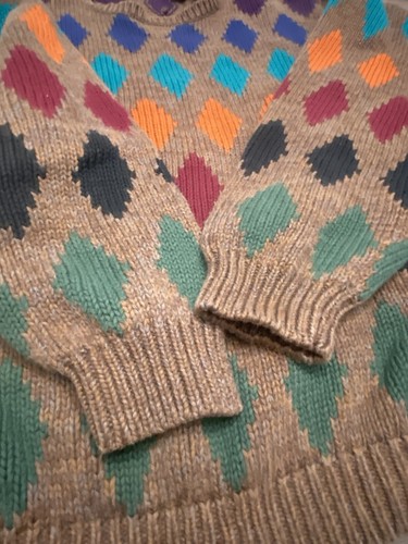 VTG 1990s Perry Ellis Sweater Geometric Diamond Knit Heavy Thick Design Large - Picture 6 of 8