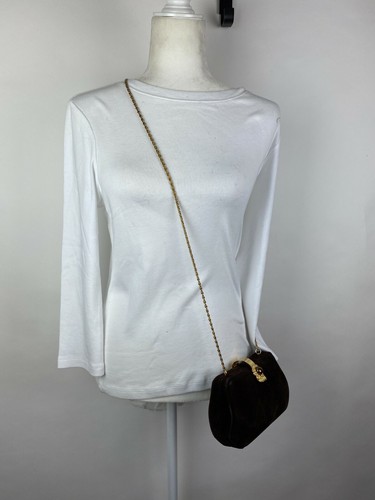 Vintage 80s Farnell Paris Brown Suede Velvet Gold Plated Chain Shoulder Bag - Picture 10 of 12
