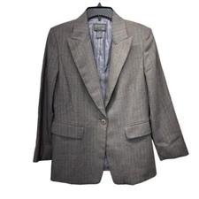 Lafayette 148 Blazer Womens Size 8 Gray Striped Wool Single Button Blazer Office