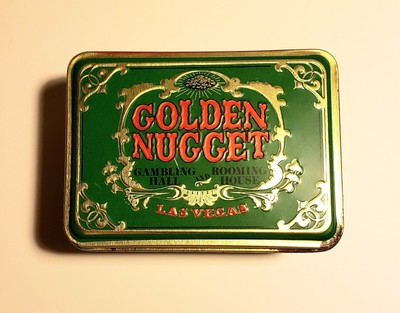 Vintage Golden Nugget Las Vegas Casino Red & Green Playing Cards in Metal Tin