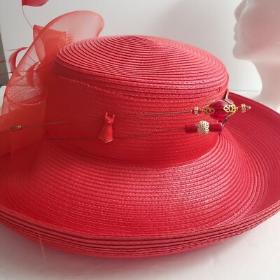 Betmar Wide Brim Ribbon Church Kentucky Derby Sun Hat Red  display picture 3
