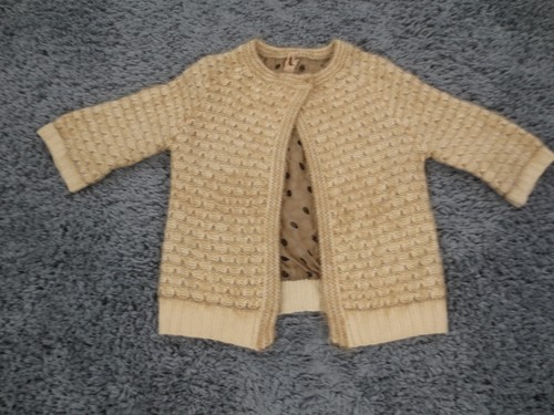 Mystree Sweater Womens Small Beige Wool Acrylic Snap Neck Cardigan Lined *