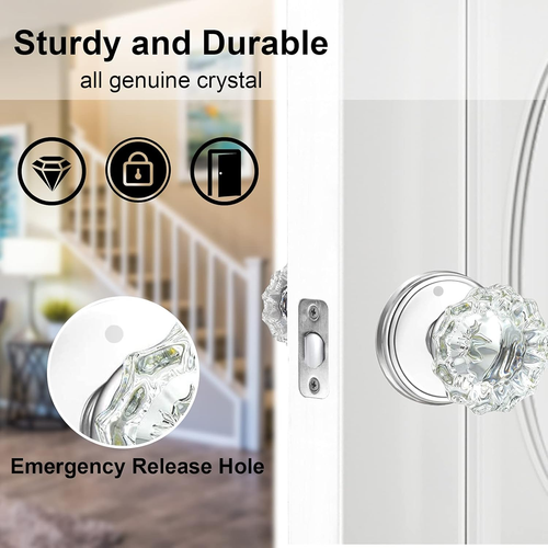 Crystal Glass Door Knobs Interior with Lock,Privacy Vintage Clear Crystal Door K - Picture 4 of 7