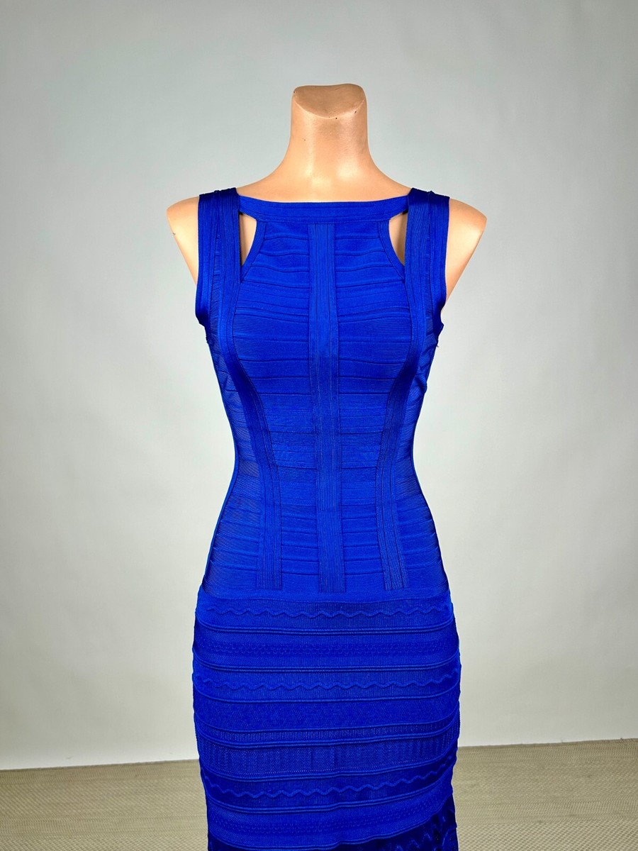 herve leger blue dress HERVÉ LÉGER Zip-front bandage dress indigo blue – Priscilla Posh