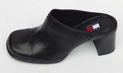 Tommy Hilfiger DRU BLACK LEATHER MULES SLIDE HEELS  sz 8.5 NEW SUPER DEAL 