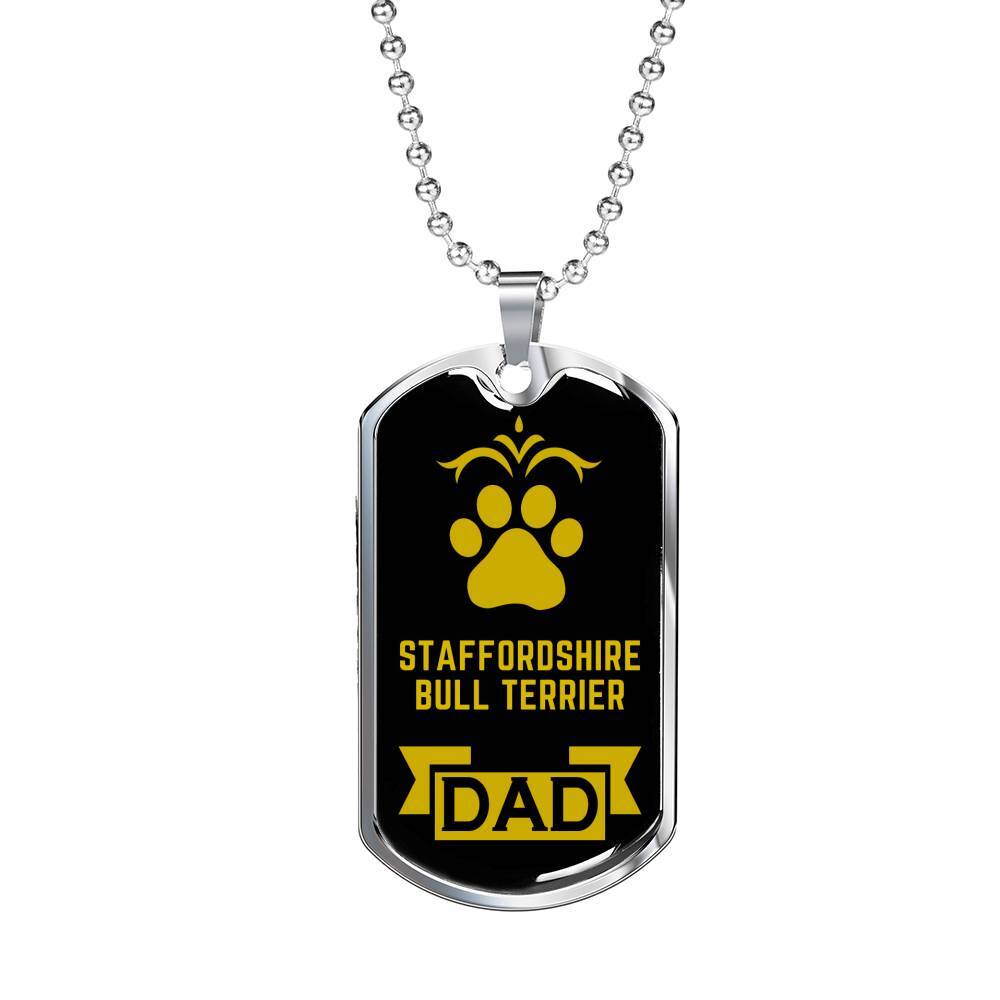 Staffordshire Bull Terrier Dad Dog Necklace Stainless Steel or 18k Gold Dog Tag