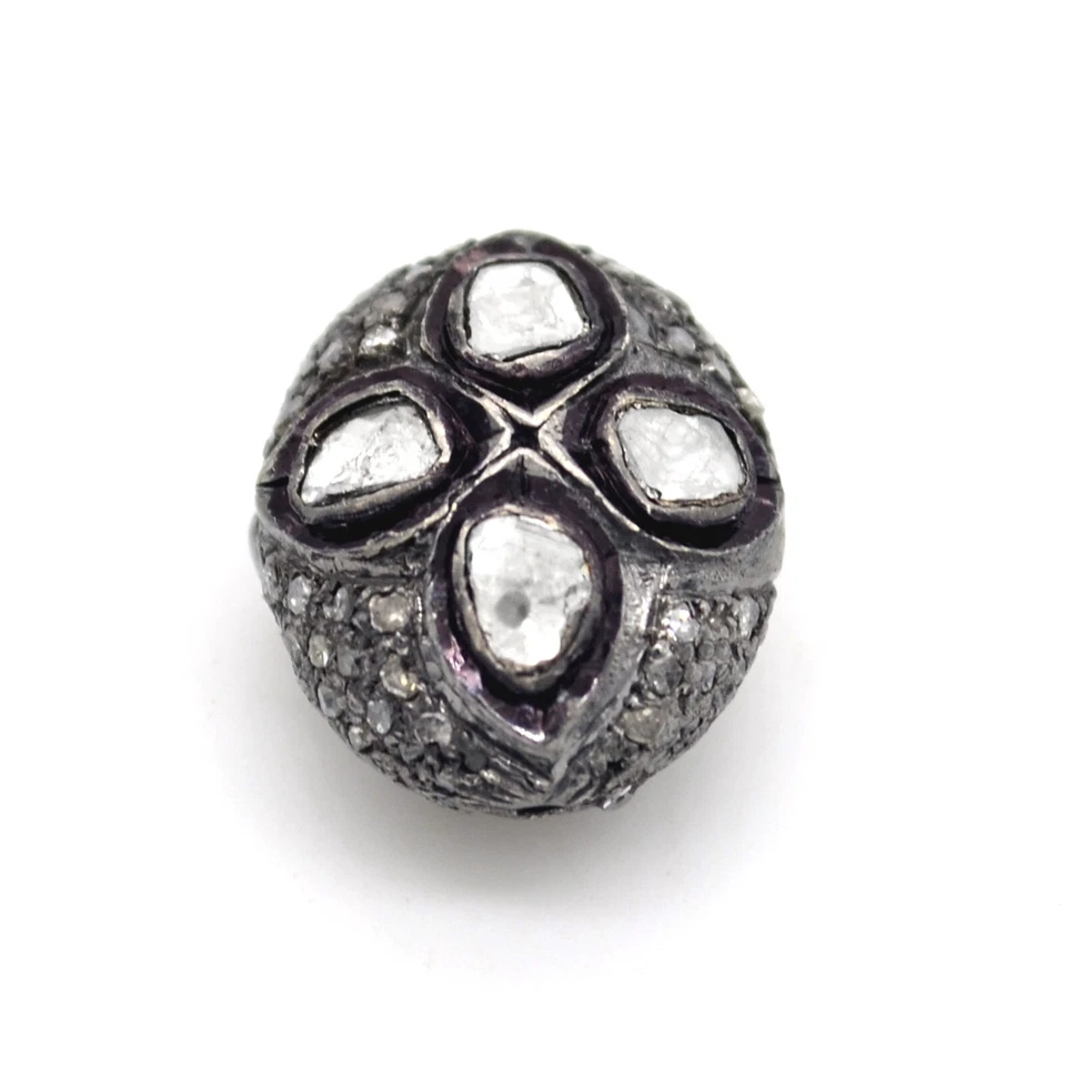 Plata de Ley 925 Diamante Natural Polki Pepita Cuentas Ovaladas Espaciador Fornituras Foto 2 de 3