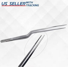 Stainless Steel Micro Precision Fine Pointed Professional Tweezers 8" Offset
