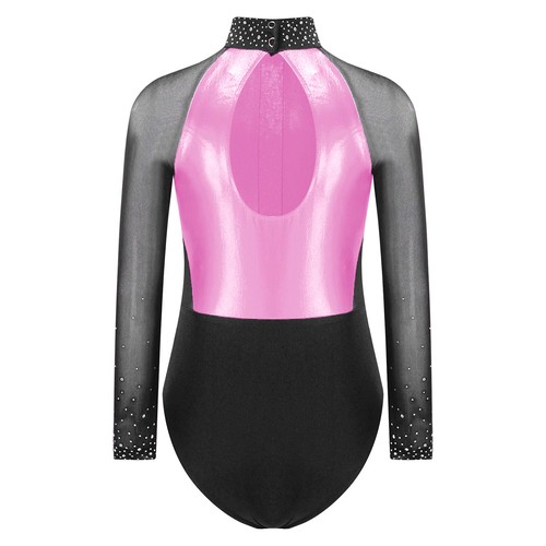 Kids Girls Outfits Rhinestones Suit Leotard Set Figure Costume Sheer Mock Neck - Picture 60 of 80