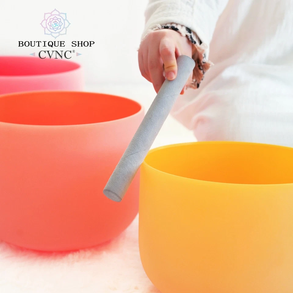 CVNC 432Hz 6-12" 7pcs Colored Crystal Singing Bowl Set Chakra Sound Heal Reiki - Image 4 of 4