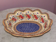 Polish Pottery Basket Bowl! UNIKAT Signature Rembrandt Pattern!