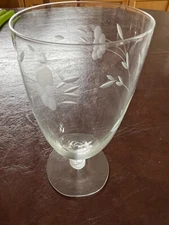 6 Handblown Clear Glass Etched Iced Tea Water Goblets 6"