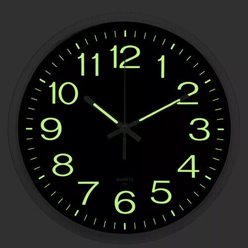 Modern 12-Inch Large Luminous Wall Clock with Battery Night Light - Quartz US