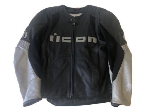 Leather Motorcycle Jacket ICON OVERLORD Removable Thermal Liner n Armor Size M - Picture 1 of 5