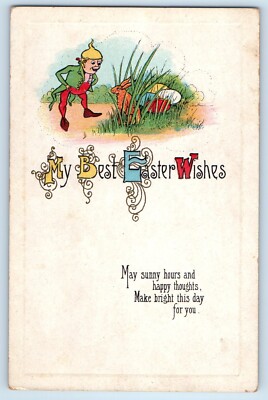 Easter Man Rabbit Eggs May Sunny Hours And Happy Thoughts Make Bright Postcard