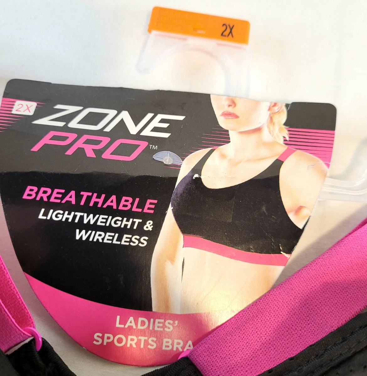 Zone Pro Sports Bra Black & Pink 2x Wire Free Comfort Fit Medium