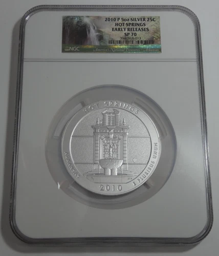 2010 P 5oz 999 Silver 25c Washington Quarter Hot Springs Early Release NGC SP70