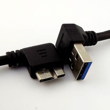 Micro USB 3.0 Type B Male Left Angle to Down 90  Angle A Male Data Adapter Cable
