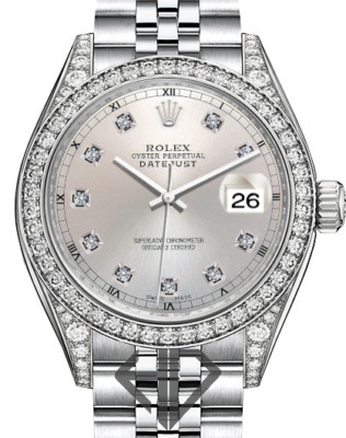 Womens 26mm Rolex Datejust SS Jubilee RN Metallic Silver Diamond Dial+Bezel+Lugs
