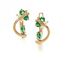 14K Solid Yellow Gold Emerald May Birthstone Butterfly Leverback Earrings L5-5