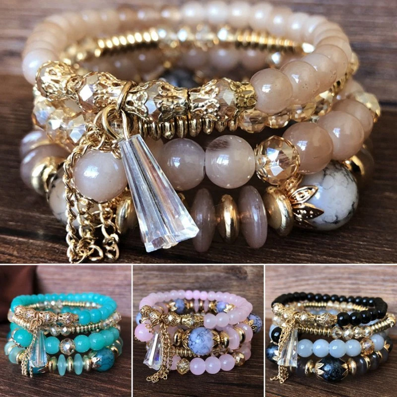 creative multi-layered beaded crystal bracelet boho