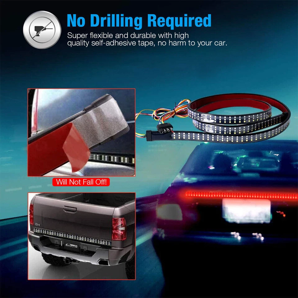 Barra de luz reversa traseira de freio sequencial LED faixa tampa traseira de caminhão 48" - Imagem 4 de 4