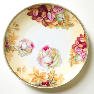 O&EG Royal Austria Hand Painted 9  Cabnet Plate Roses Gold Fall