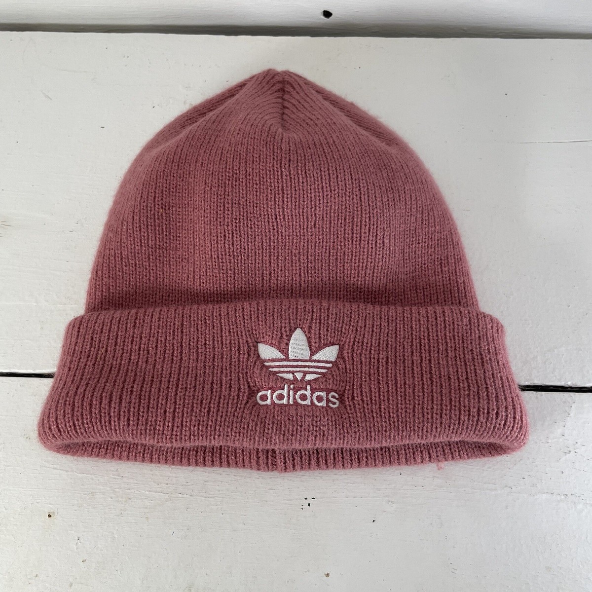 Adidas Originals Pink Beanie Cap Knit Cuff Hat Trefoil Acrylic