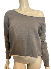 P rvelo Distressed Cropped Sweatshirt Women's Medium Grey