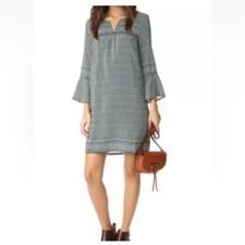 Madewell Starland Bell Sleeve Silk Shift Dress Bandana Floral Green Size Small