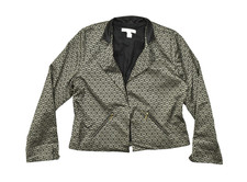 Chico's Women's Size 1 Gold Black Brocade Blazer Jacket Zip Pockets Metallic
