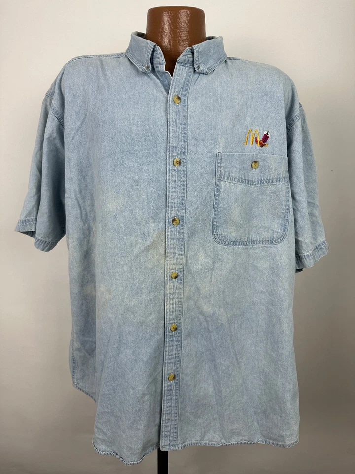 Vintage McDonalds Denim Shirt Men XL Oversized Cowboy Boot Texas Button Up Y2K - Image 3 of 4