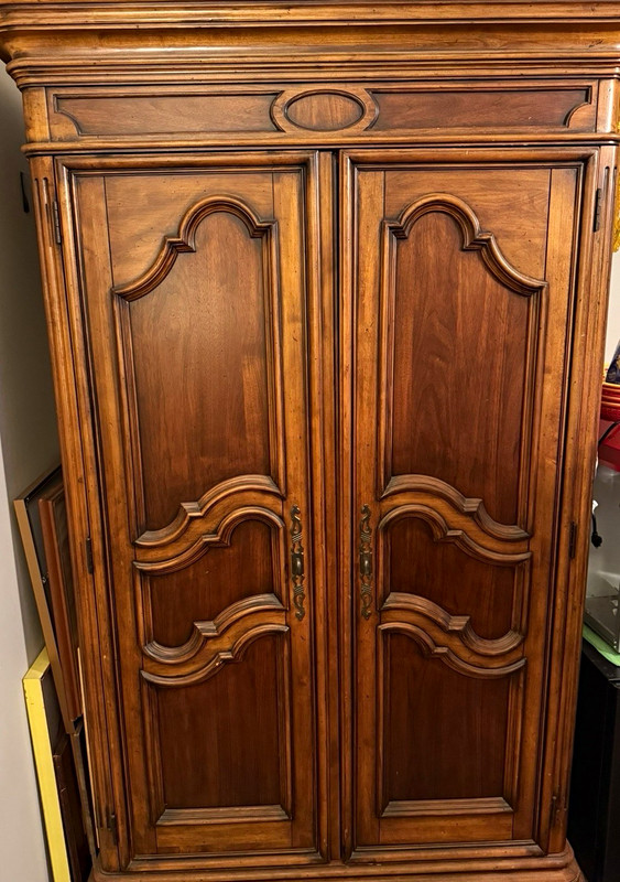 Ethan Allen Brown Wood Armoire 2 Doors 6 Drawers 2 Shelves Hinged Doors