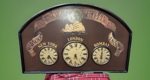 World Time Zone Clock-World Time-Bombay London New York 32x20" VTG Pool/man Cave