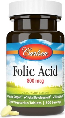 Carlson Labs Folsäure 800mcg Tabletten Herz & Energie Unterstützung 300 Stück
