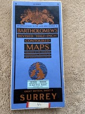 BARTHOLOMEWS CLOTH HALF-INCH CONTOURED MAP SURREY SHEET 9 vgc