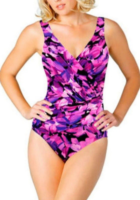 Miraclesuit Estilo One Piece Swimsuit Floral Shelf Bra Tummy Control Ruched  16