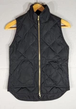 J Crew DOWN Vest Womens XXS Quilted Puffer Jacket Black Full Zip Pockets