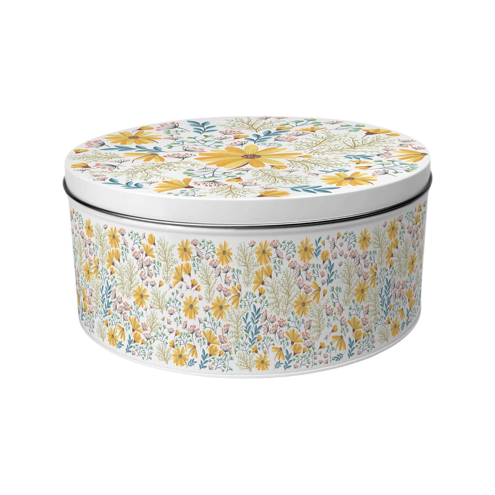 Yellow Daisies Large Cake Tin - Round Kitchen Storage Container Gift