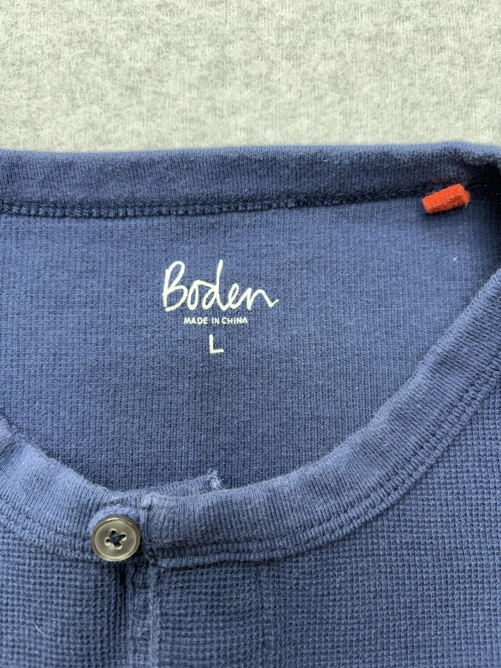 Camisa Boden Para Hombre Grande Azul Marino Henley Tejido Waffle Térmica Manga Larga 3 Botones Foto 4 de 4