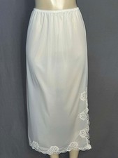 Vintage Long White Half Slip- Side Slit W/ Lace